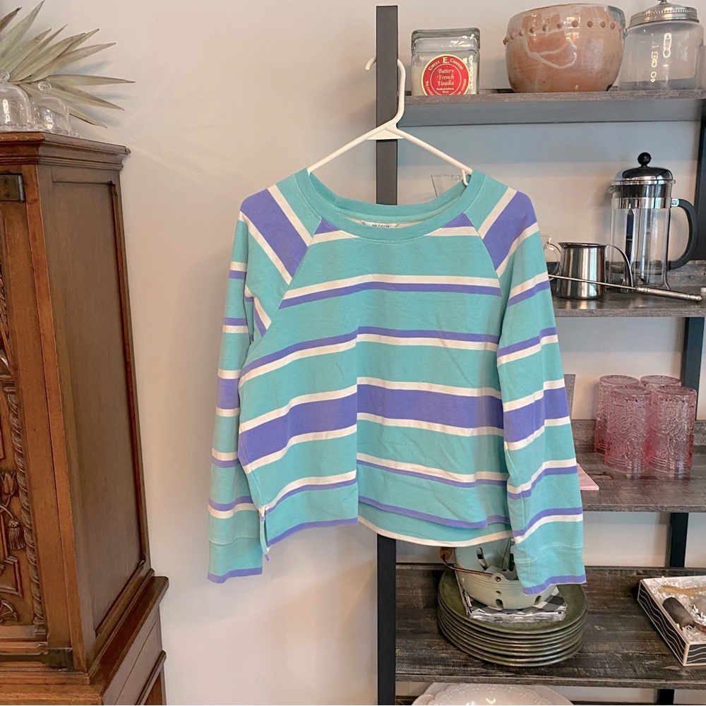 WILDFOX Long Sleeve Striped Lounge Pajama Top Size L Teal Turquoise Oversized